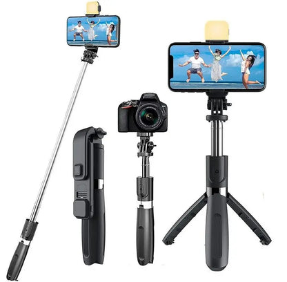 Extendable Flash 3-in-1 Selfie Stick Tripod with Bluetooth Remote Roposo Clout